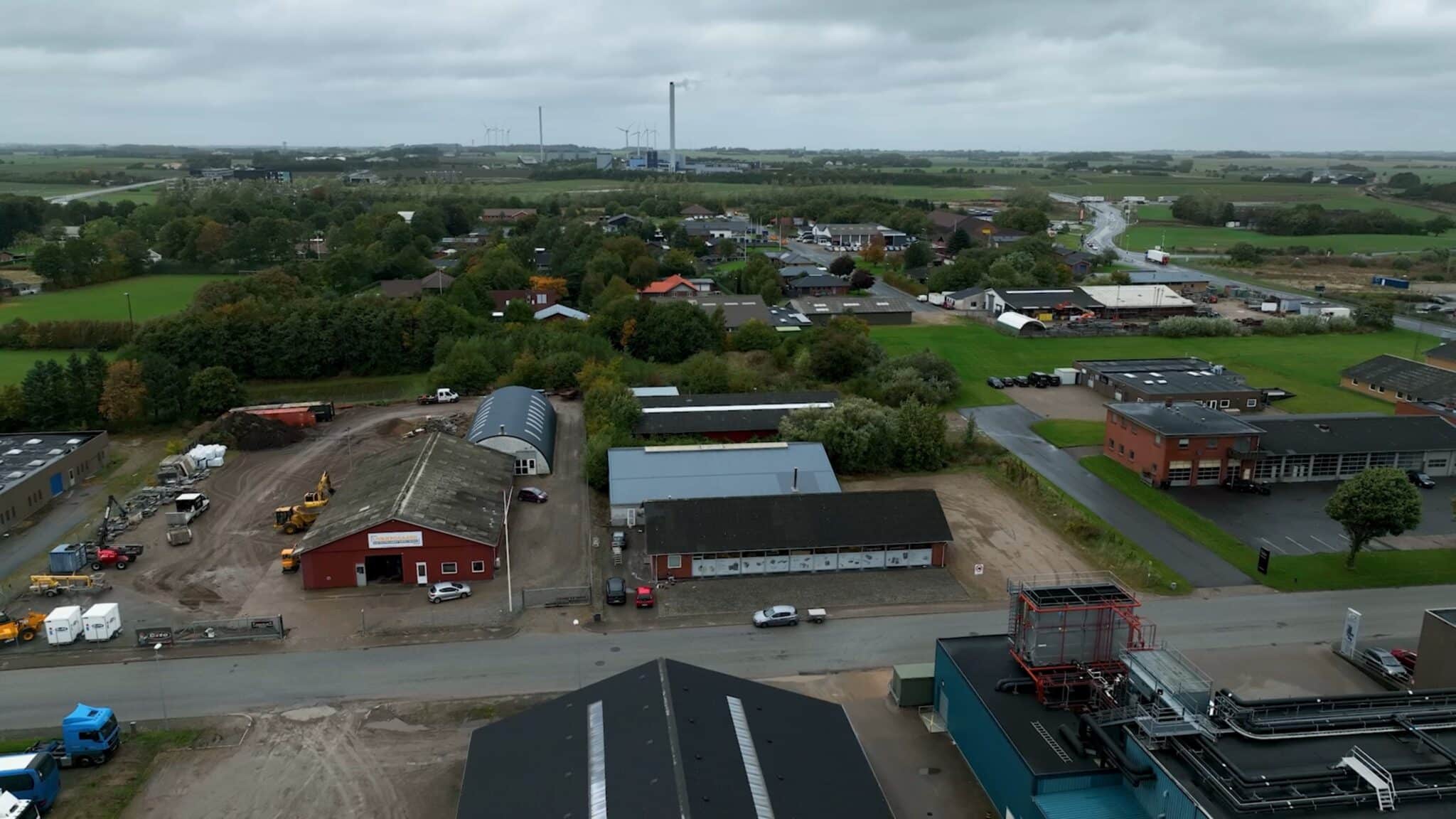 Luftfoto af erhvervsområdet i Holstebro, hvor Holstebro Kartonnage ligger